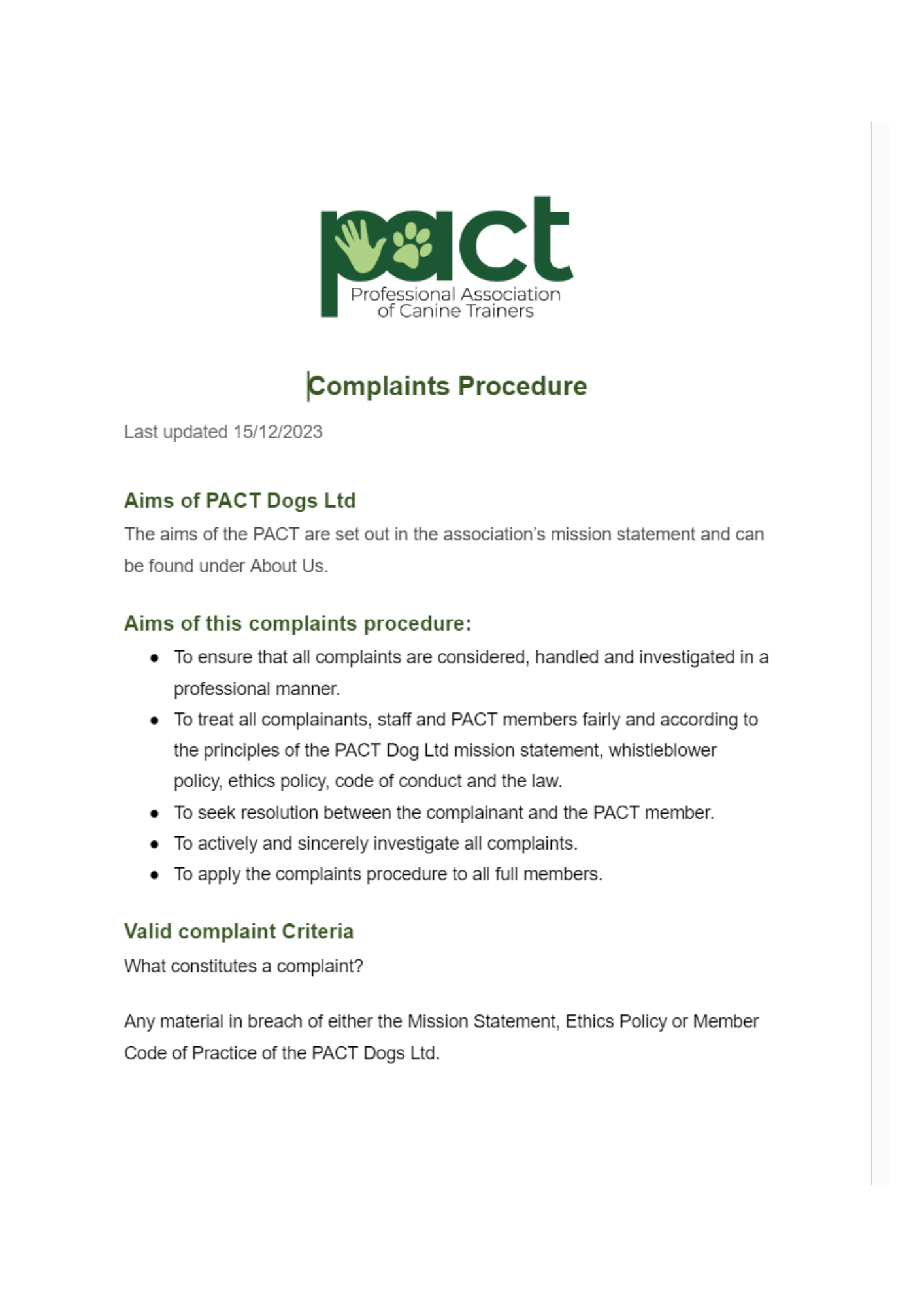 Complaints Procedure