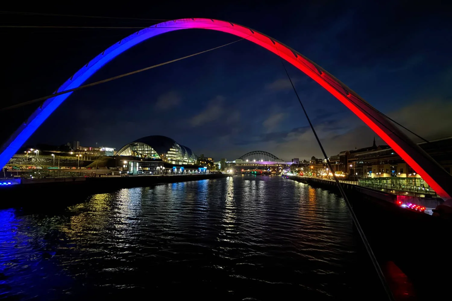 The bridges over the Tyne linking Gateshead and Newcastle are spectacular day or night