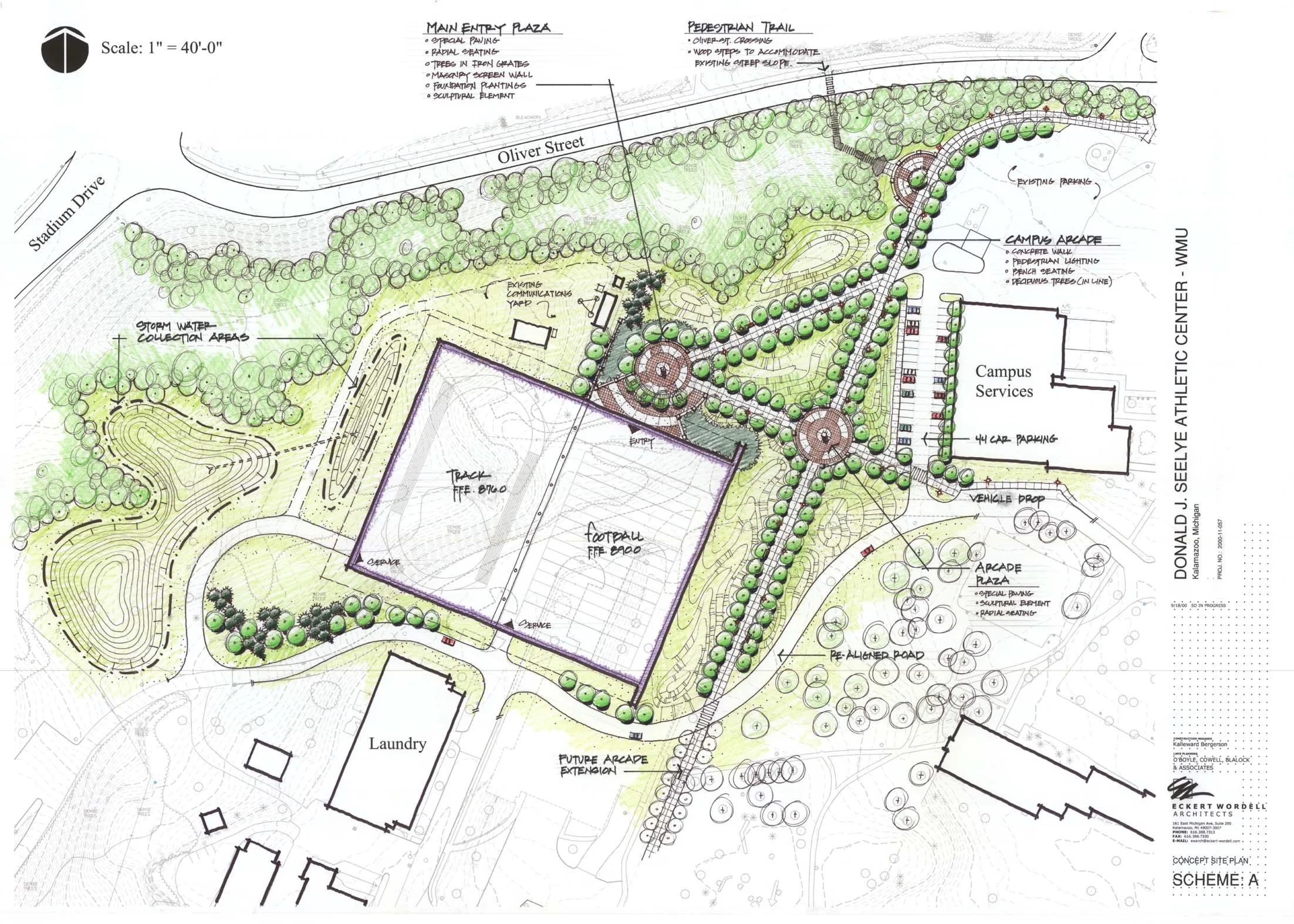 hand-drawn site plan rendering at WMU