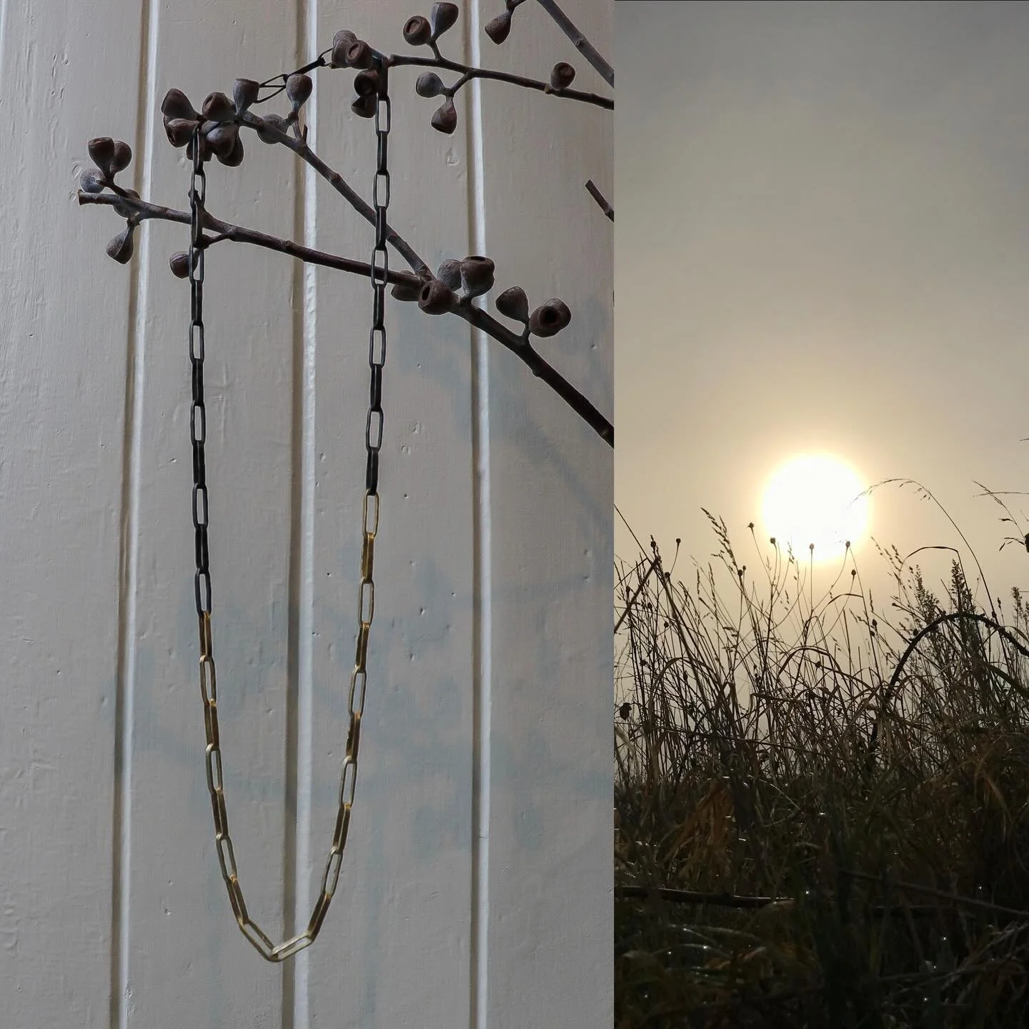 Chain
Beaten gold and oxidised silver. 
I began making this late last year. I was enjoying the nights starting to draw in and as we settled into the winter months. I love the discipline and commitment involved in making a great chain. When I first st