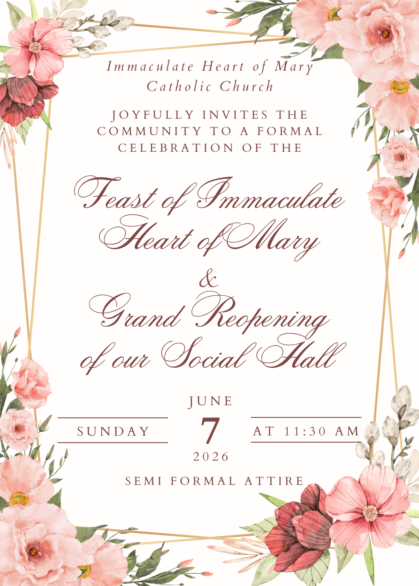 Luncheon in Honor of the Immaculate Heart of Mary and Grand Reopening of Social Hall