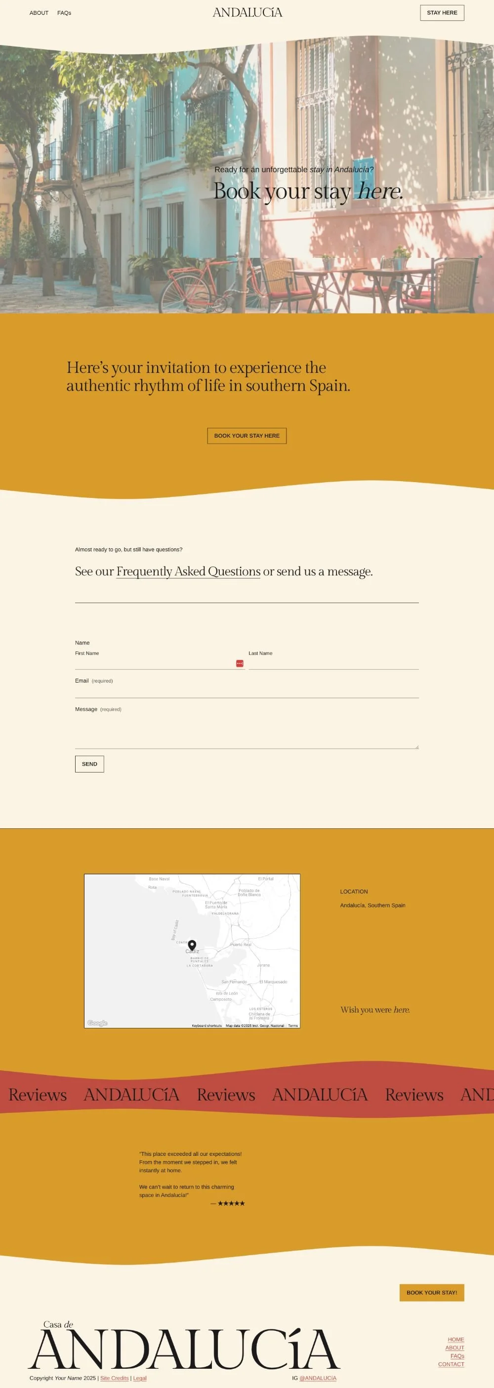 Andalucía Squarespace website template Contact page