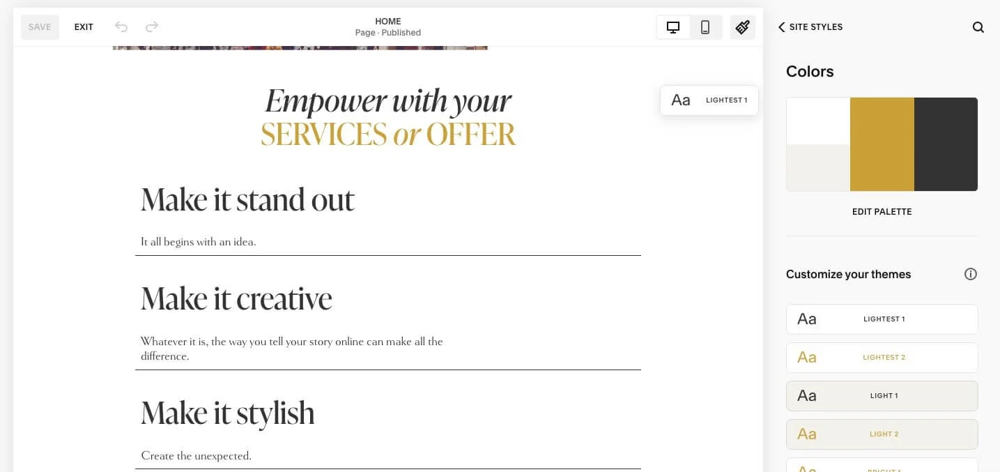 customize themes by sections for background and text colors