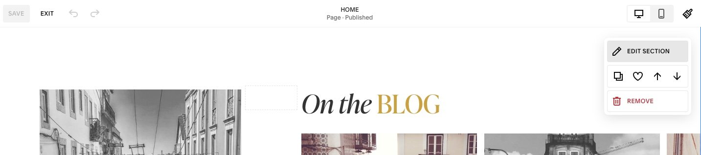 edit Squarespace sections to choose a theme for background and text