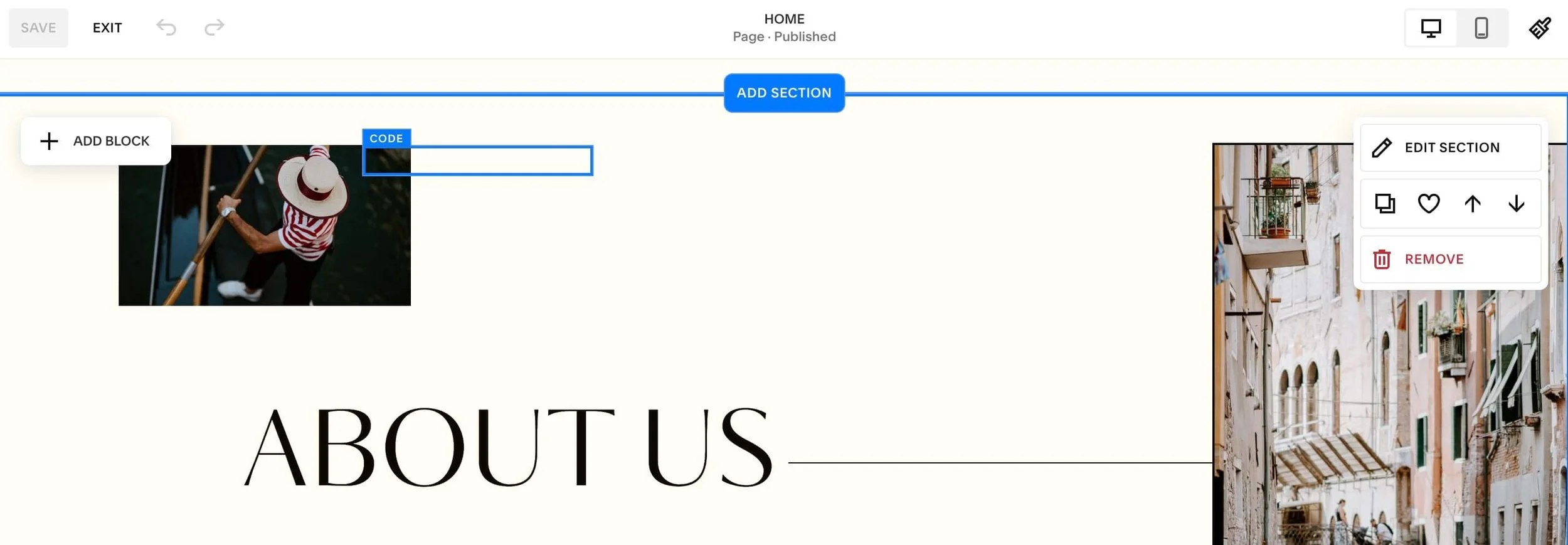 Code block for anchor link on Squarespace home page