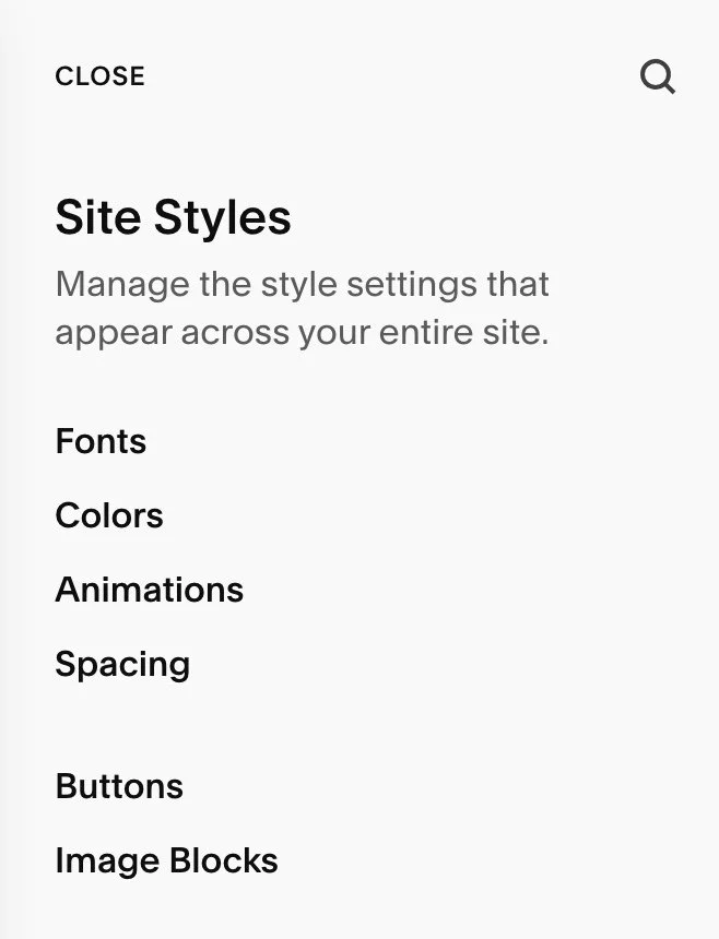Squarespace menu site styles colors