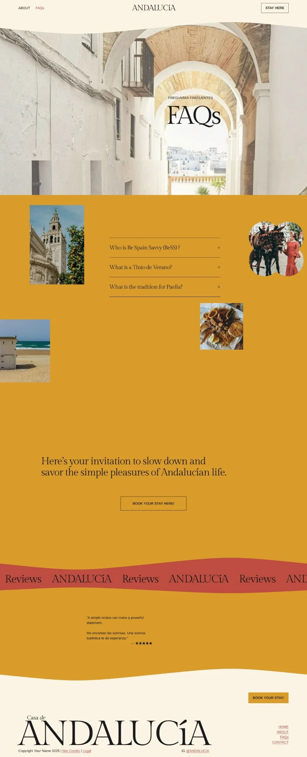 Andalucía Squarespace website template FAQ page