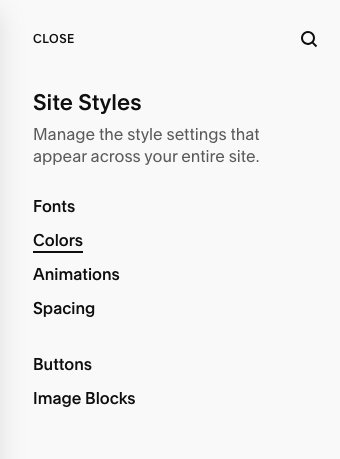 Squarespace menu site styles colors