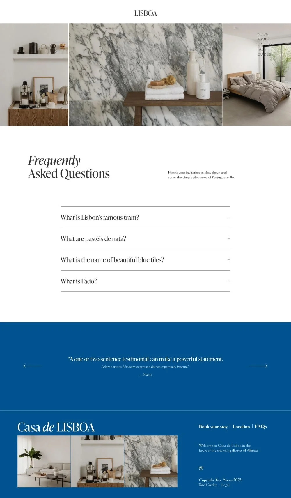Lisboa Squarespace Website Template FAQ page