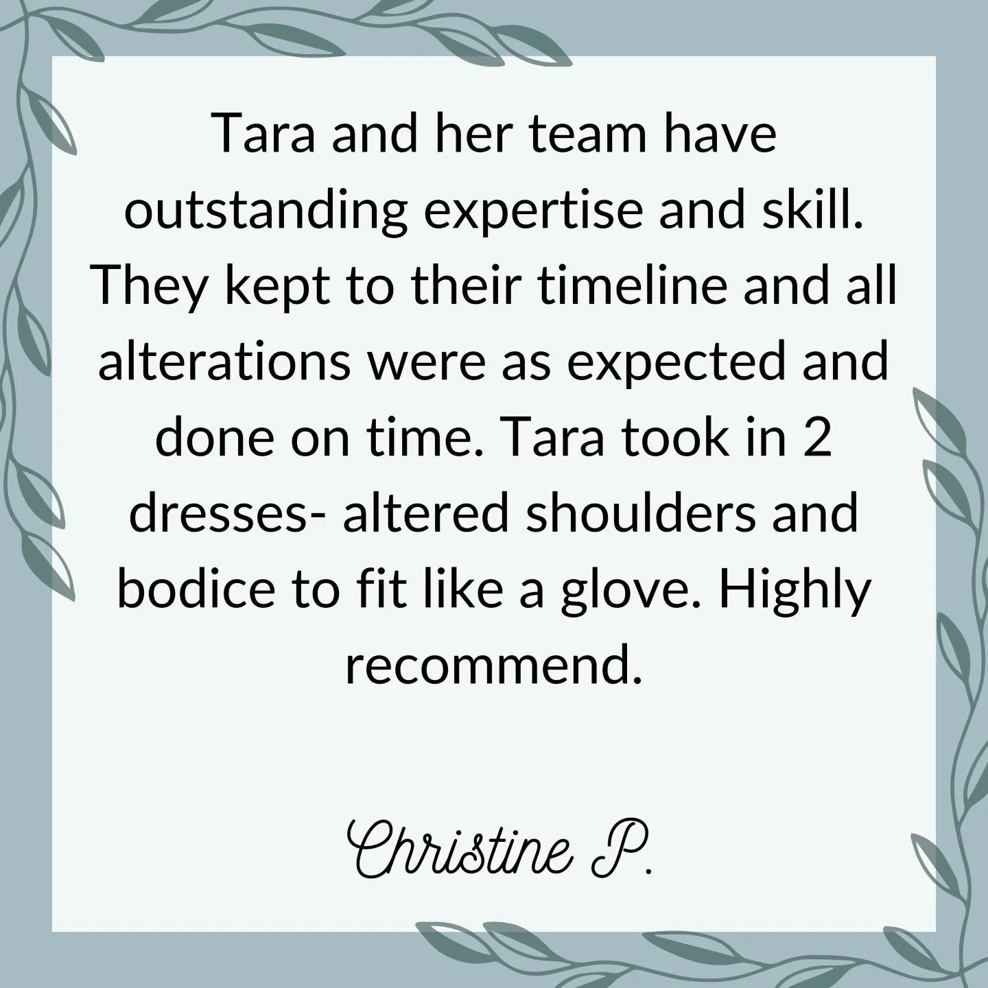 We loved working with you Christine! 

We are opening for booking general alteration appointments with a turnaround in mid-November currently. Please check our website or give us a call for the exact turnaround dates as they shift. 

We would love to