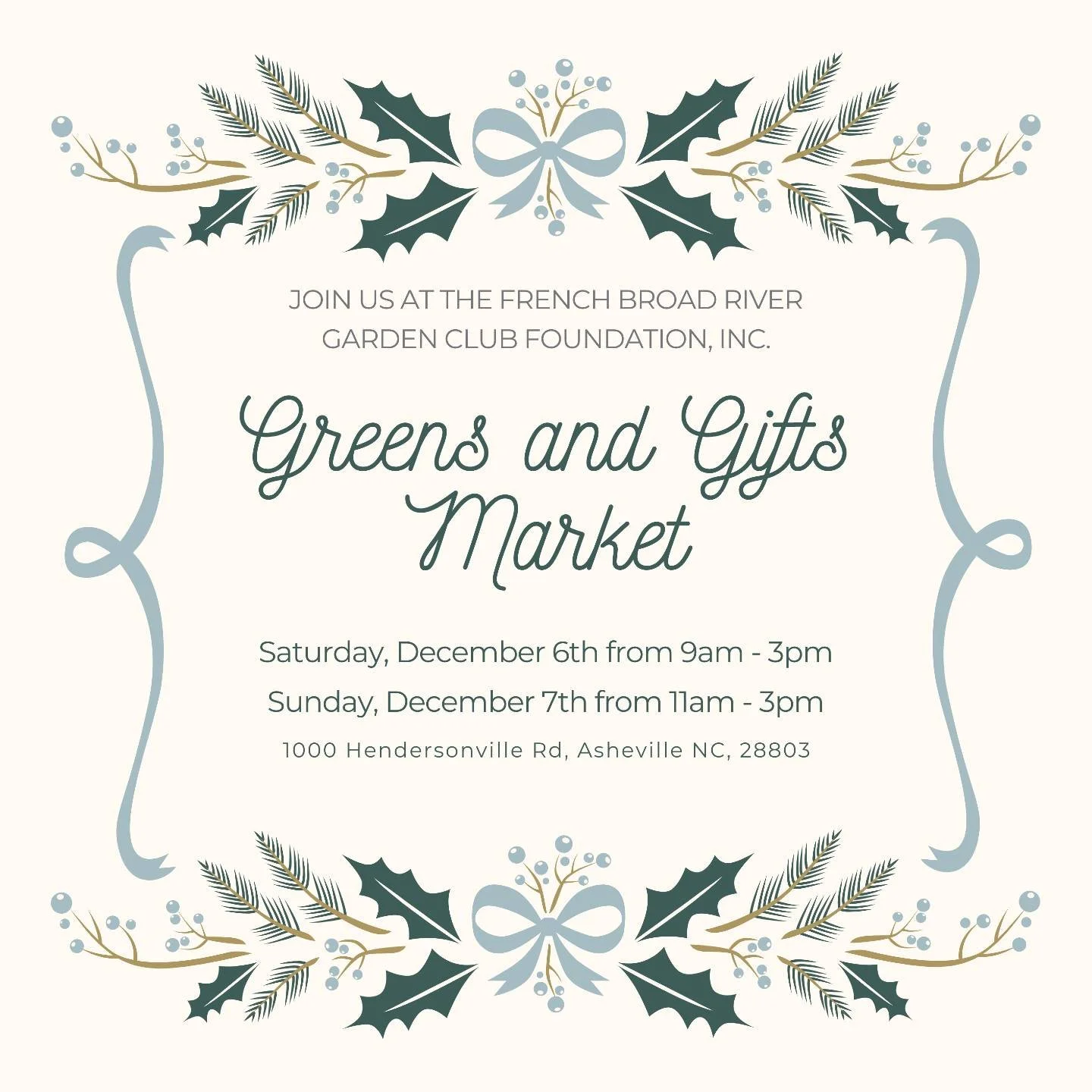 Come join us tomorrow and Sunday for the Greens &amp; Gifts Market hosted by The French Broad River Garden Club Foundation, Inc.

We will have many handmade items and some beautiful products from our fabric store! If you would like to inquire about a