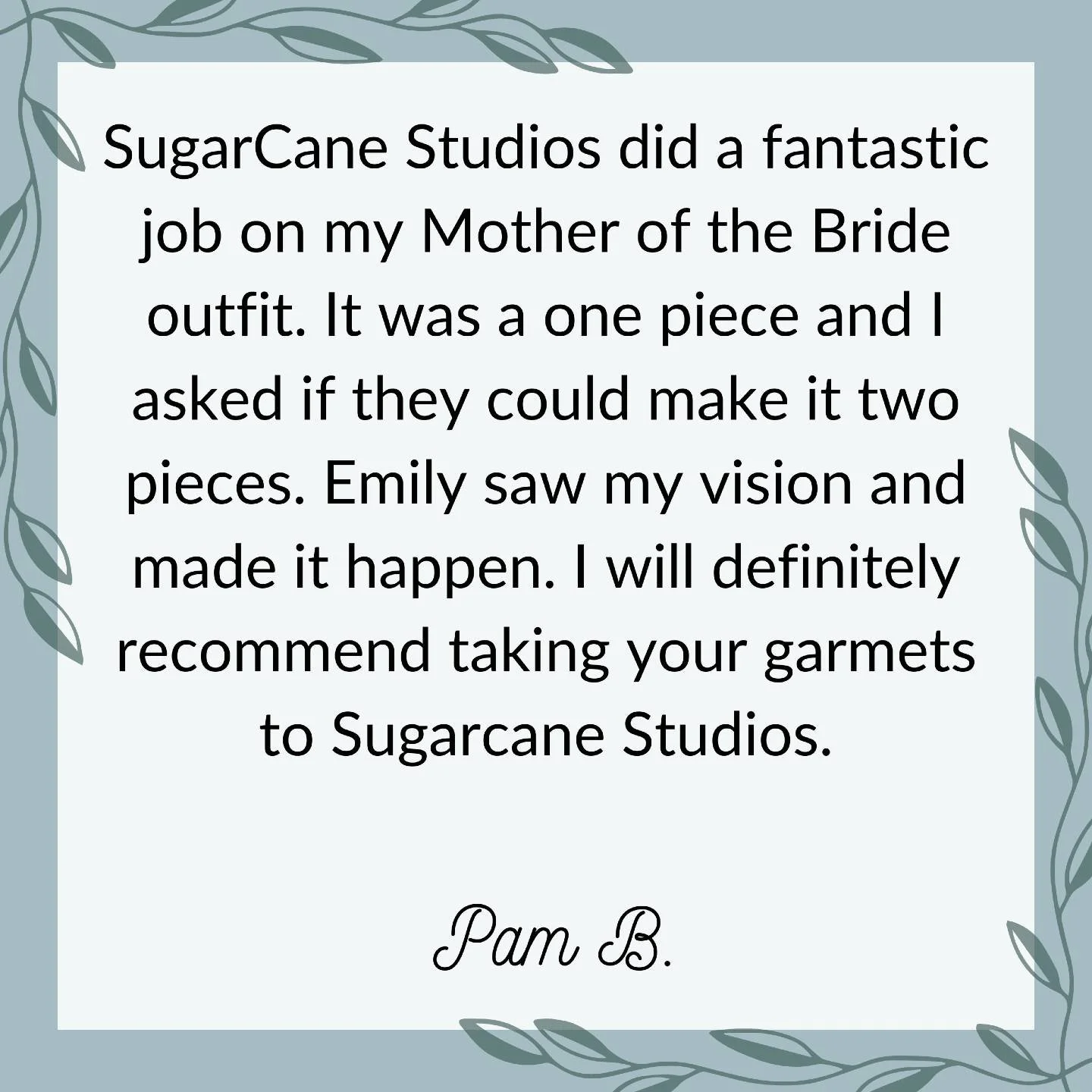 Thank you Pam for your kind words! We absolutely loved working with you! 🤍

If you have 2026 weddings to attend, give us a call! We would be happy to get you on our 2026 books.✨

#bride2026 #sugarcanestudios #smallbusiness #clothingalterations #ashe
