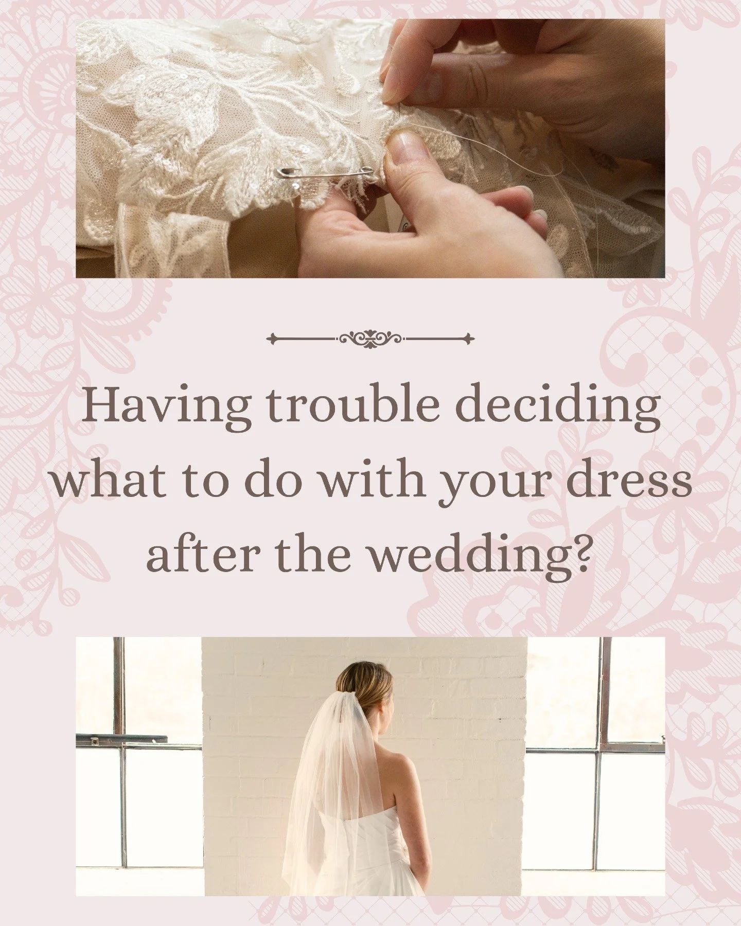 Since we are in-between the spring and fall wedding season, we wanted to make a little guide of options for our previous and new brides. Here are some options for your wedding dress once your big day is over. 👰

Wedding dresses can be a pain to clea