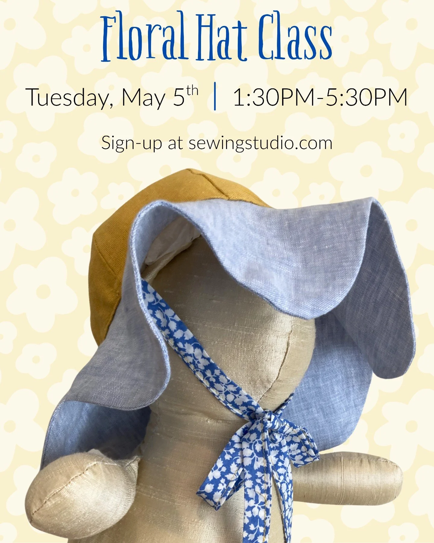 Join us May 5th for our flower hat project class! This class will feature a child and adult sized flower hat, perfect for the beach or some adorable spring/summer photos! 

this class is meant for confident beginners and up! you should:
&bull; Know h