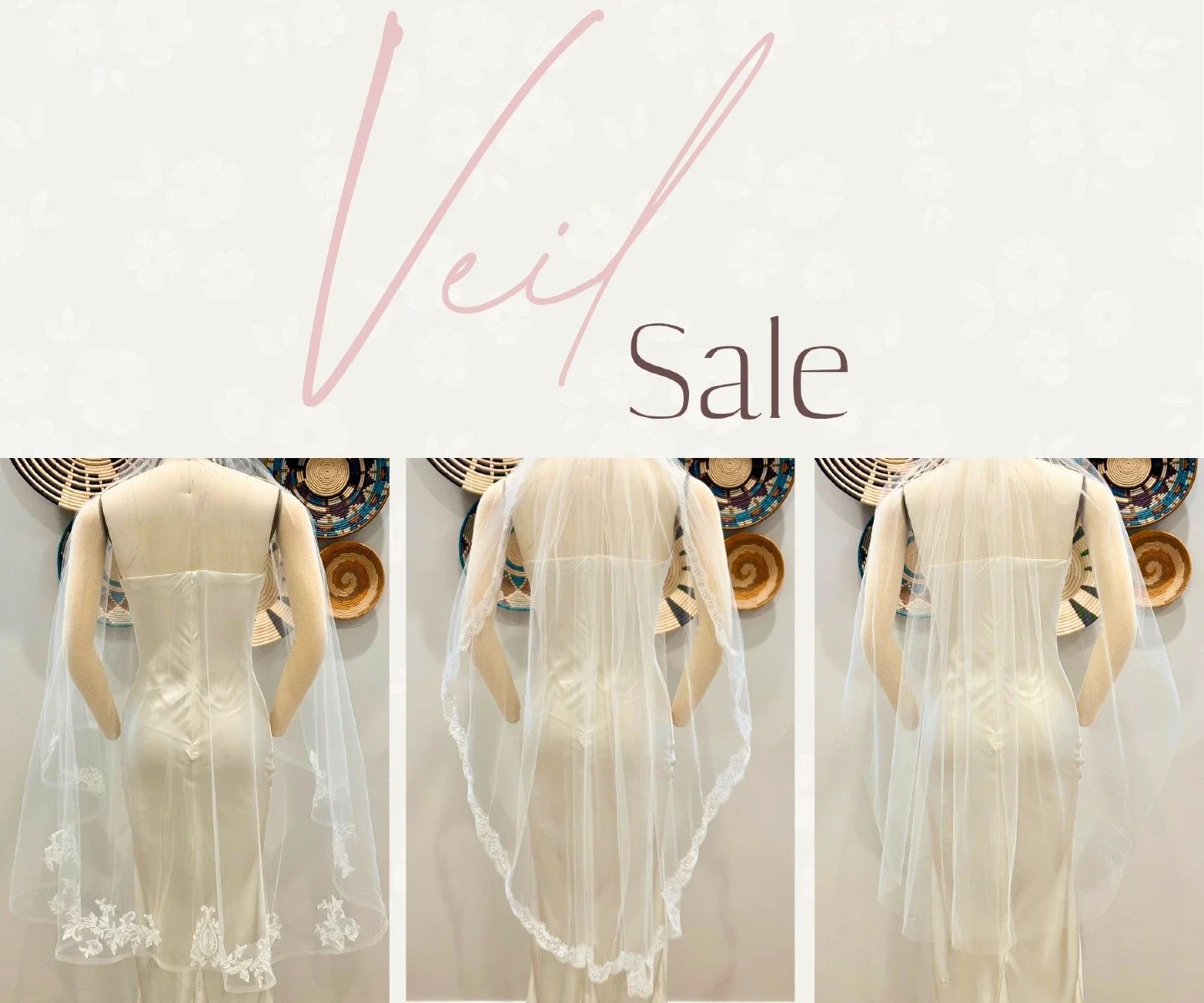 For the entire month of May we are having a 30% off sale on our "As Is" veil selection. If you are still looking for your perfect veil, drop by and take a look! Or if you have an appointment with us, all veils are in our bridal fitting room