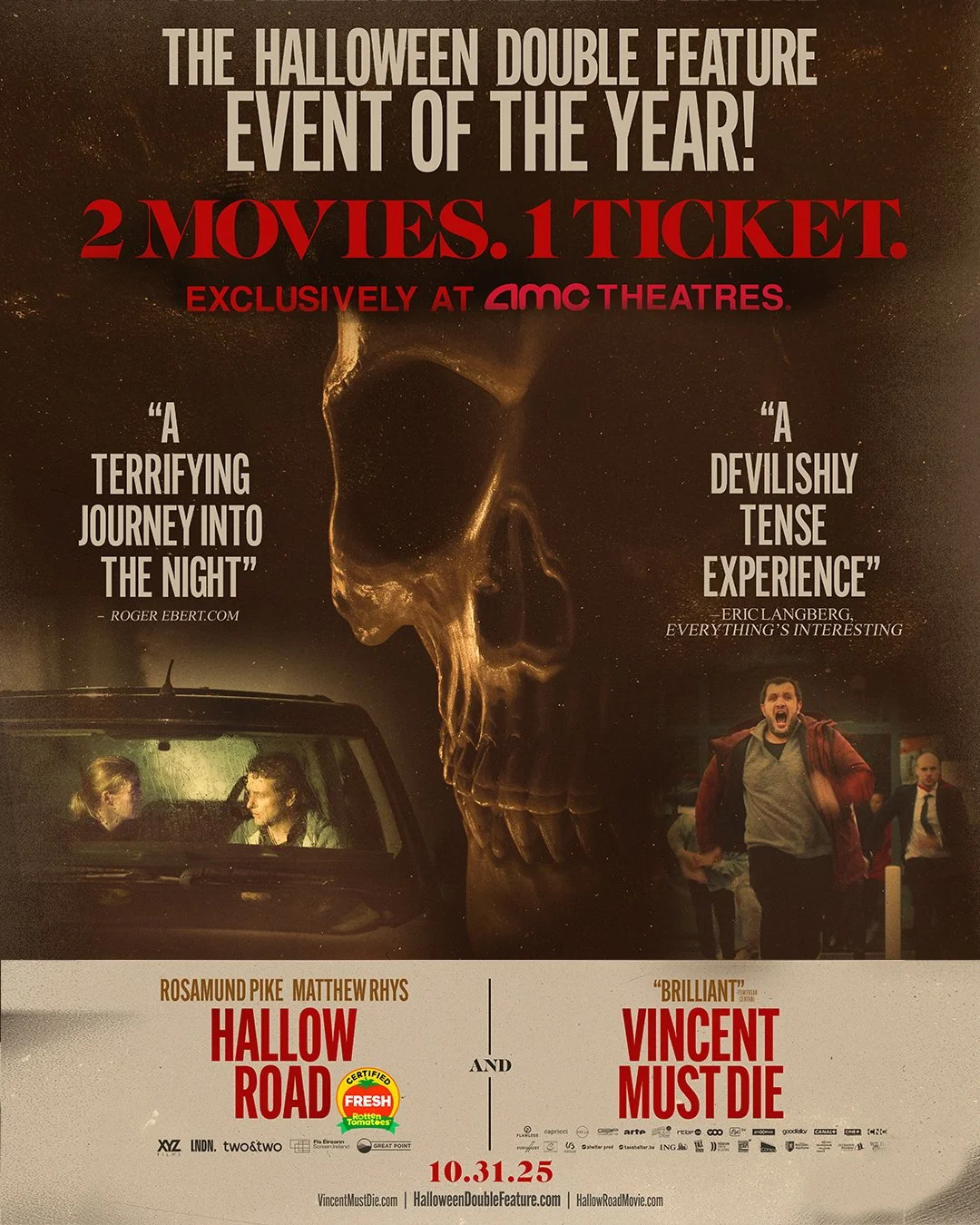 This Halloween VINCENT MUST DIE... and every parent&rsquo;s worst nightmare starts on HALLOW ROAD (Certified Fresh). 2 Movies. 1 Ticket. The Double Feature Horror Event of the Year! Exclusively at AMC Theaters.

🎃 HALLOWEEN DOUBLE FEATURE GIVEAWAY ?