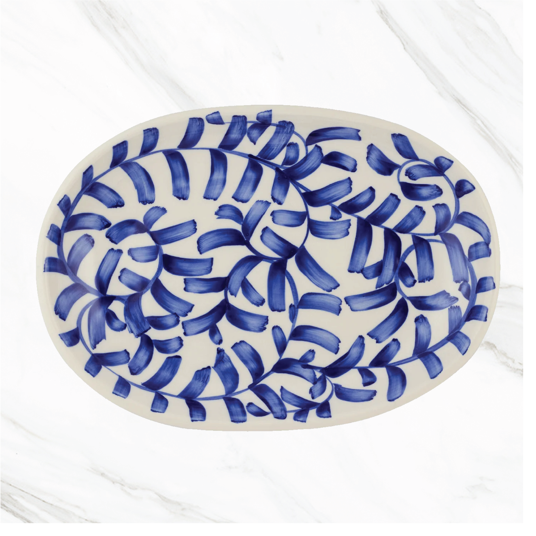 VILLA BOLOGNA POTTERY Small Navy Blue Scroll Oval Platter
