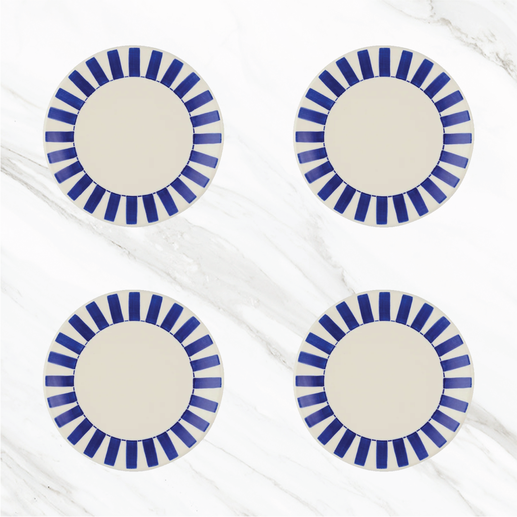VILLA BOLOGNA POTTERY Navy Blue Stripes Dinner Plate