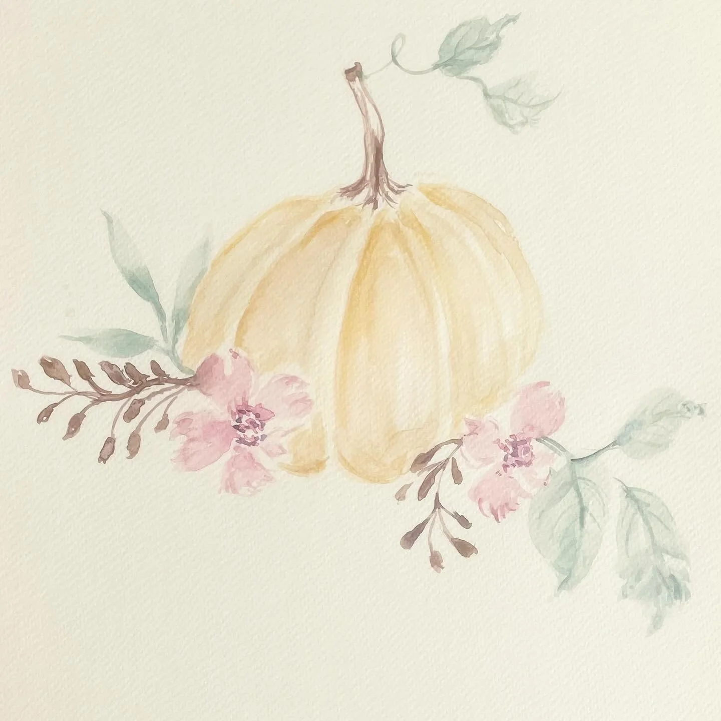 Today&rsquo;s practice Fall Vibes. Loving this soft color palette and kind of like the unfinished look #watercolorflowers #watercolorpumpkins #watercolorfall