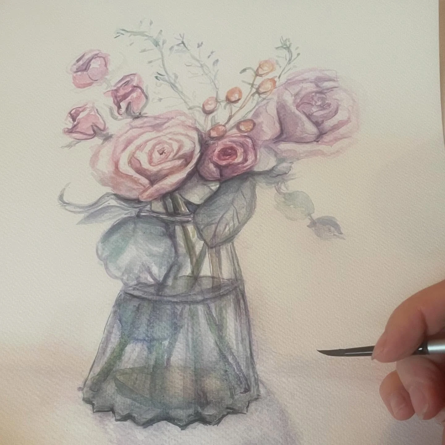 Today&rsquo;s practice. I&rsquo;m still loving this soft color palette to give it a mood&hellip;Let go of being perfect, and just try my personal best now. I see a few things off oh well, only way to improve is keep on keeping on&hellip;

#watercolor