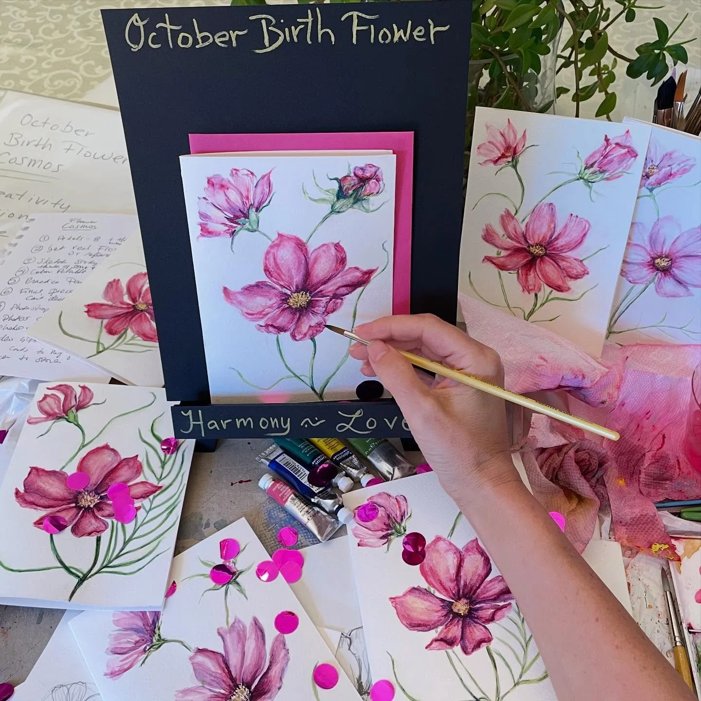 💗Restocked! &lsquo;I feel love Cosmos dancing FREE&rsquo; October birth flower watercolor cards. In this painting I tried to convey how I see this flower - I see cosmos dancing FREE in the wind! From the secret language of flowers cosmos represents 