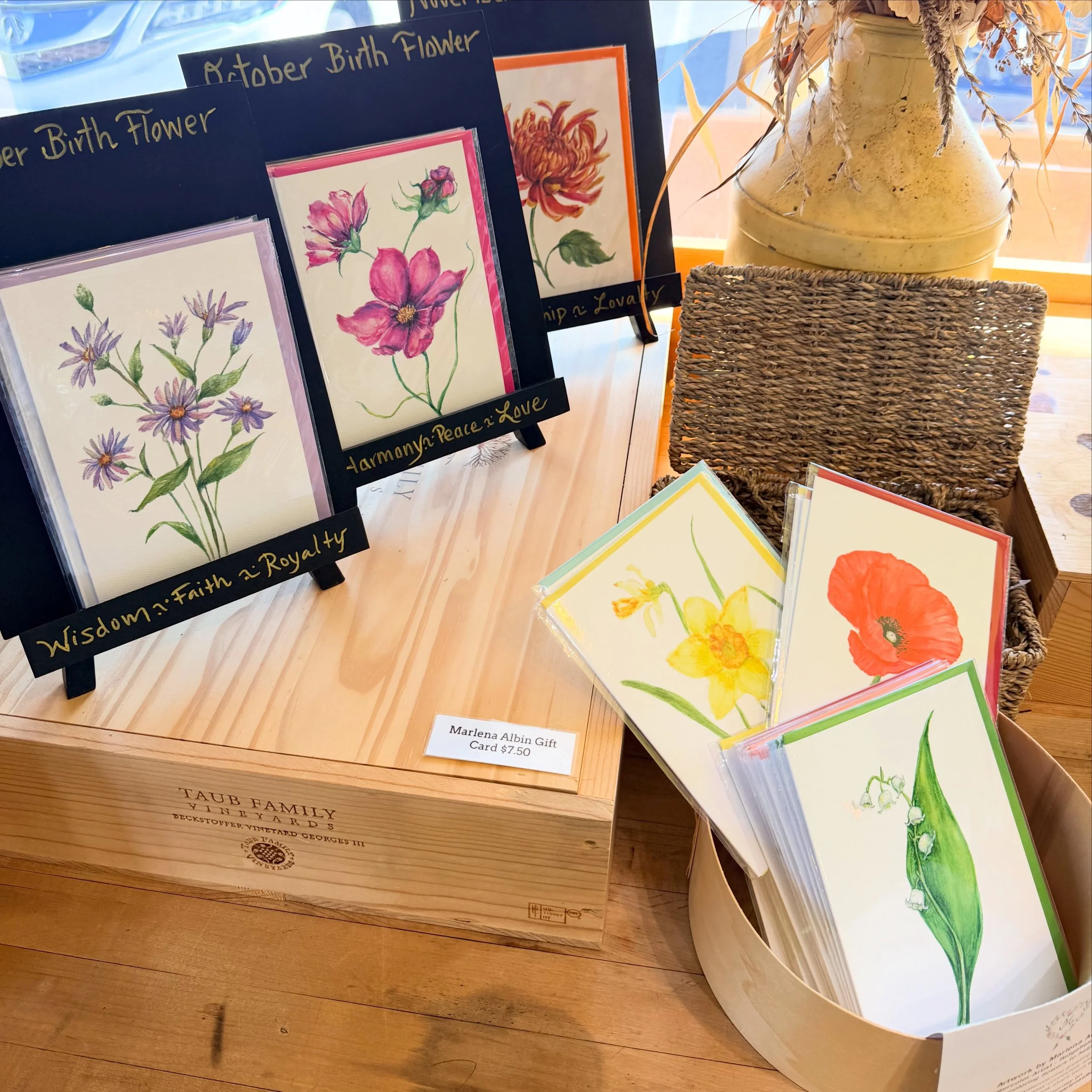 Restocked &amp; ready! Sept Asters, Oct Cosmos &amp; Nov Chrysanthemum 

Purchase my watercolor birth flower cards in Ridgefield CT at 2 locals: stores @bellahomeridgefield and @109cheese 

And 3rd store in South Salem, NY Gossett Nursery @gossettbro