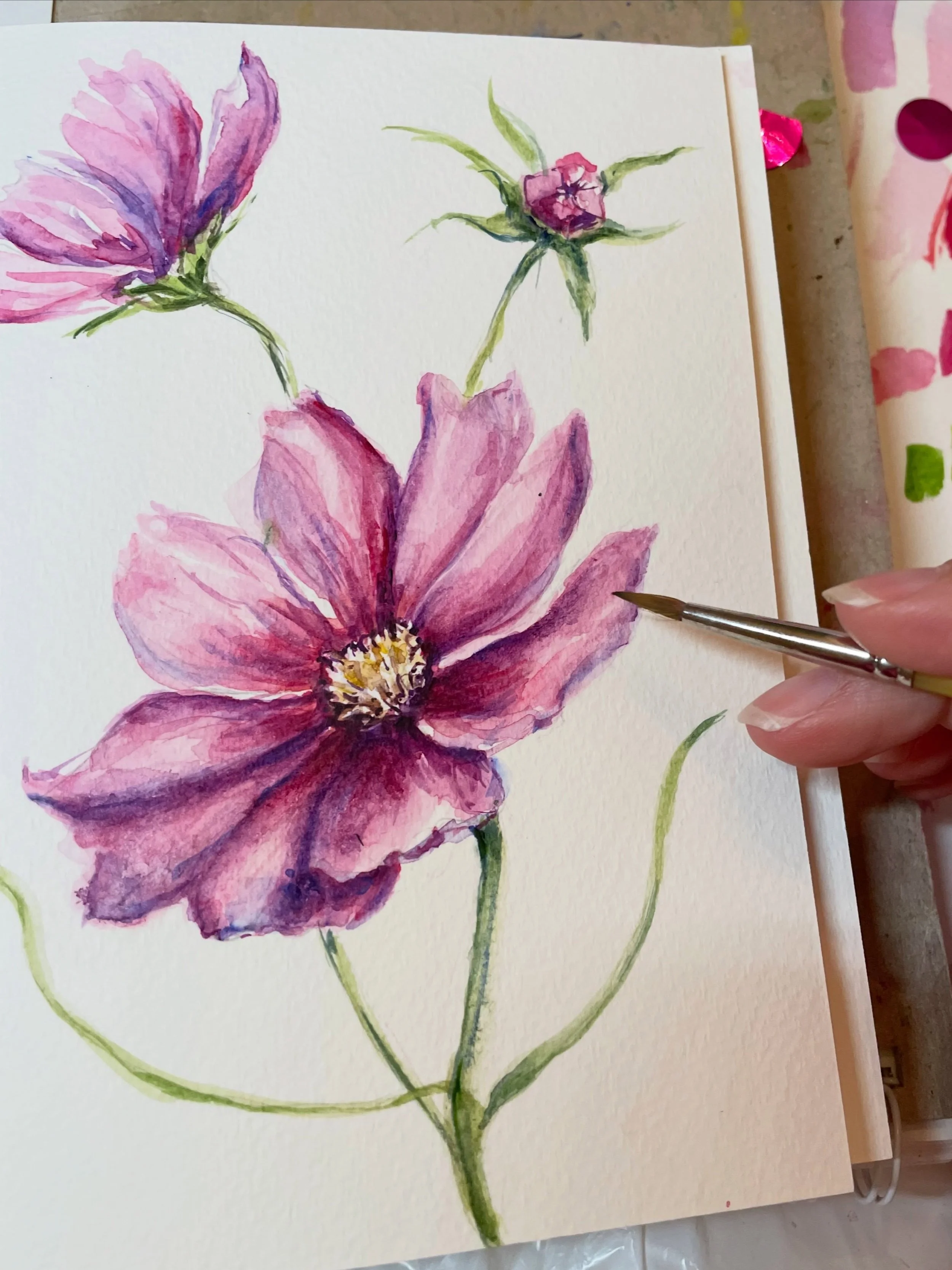 Cosmo ballet dancer getting ready to take a spin&hellip;and that&rsquo;s what I love about the October birth flower they love to get in the grove, sway with the wind. 💕 

#watercolorartist #watercolorflowers #cosmoflower #watercolorbotanicals