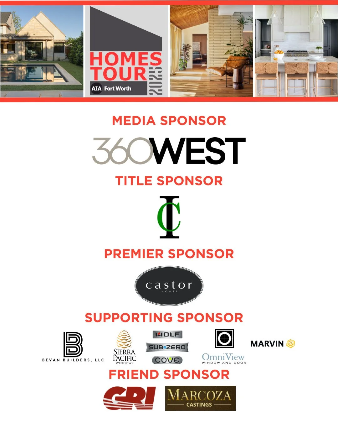 Big thanks to all our 2025 Homes Tour sponsors and volunteers! We couldn't do this event without you. 🫶⁠
⁠
@360west  @ICITeamConstruction  @castorhomes @bevanbuilders @sierrapacificwindows @subzerowolfcovedallas @omniviewwindowanddoor @themarvinbran