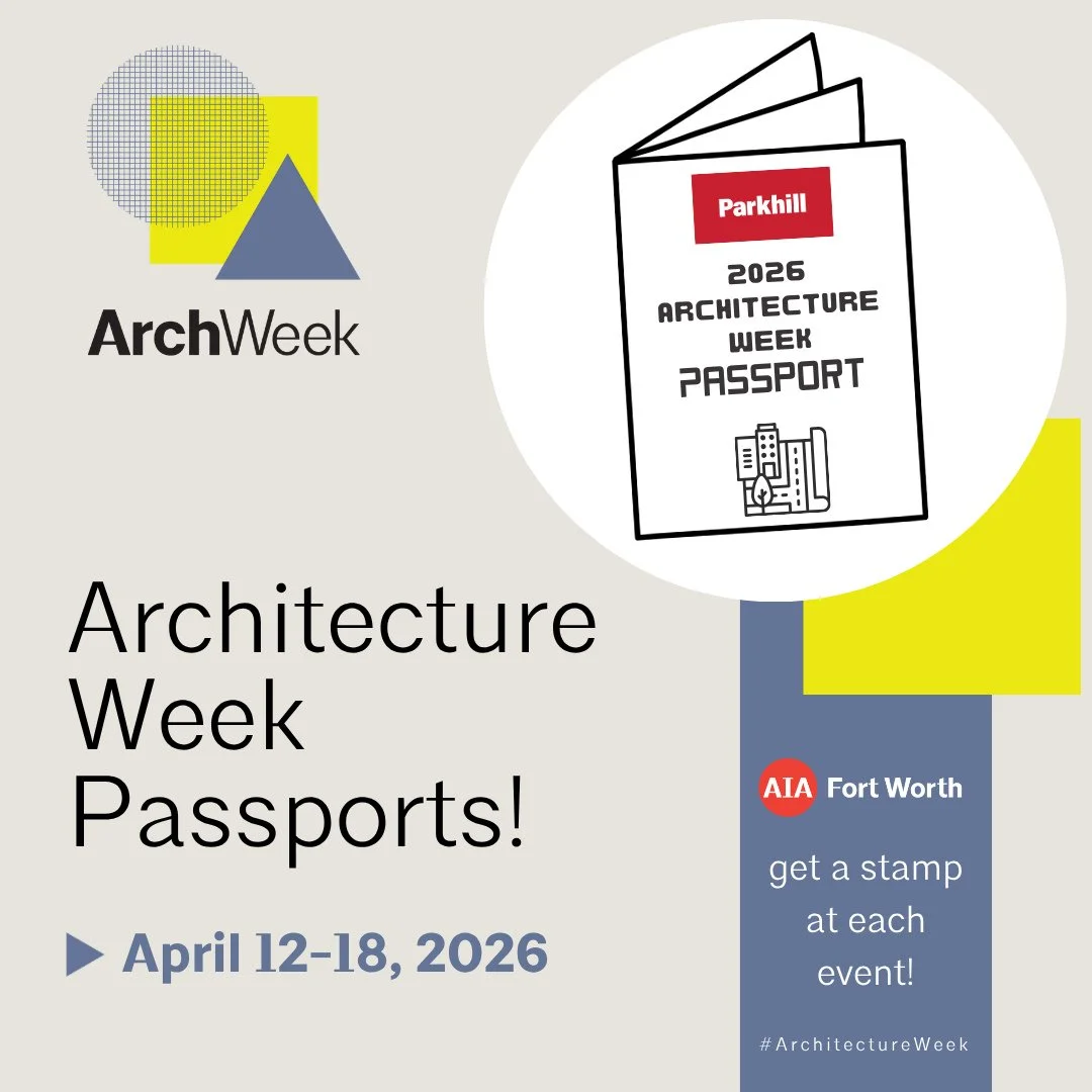 Introducing our new #ArchitectureWeek passports sponsored by @Parkhill1945 😎⁠
⁠
Attendees will get a stamp at each event they attend. Earn 4 stamps and you'll get a prize! Swipe➡️ to see all our events!⁠
⁠
@aianational @txarchitects #BecomeanArchite