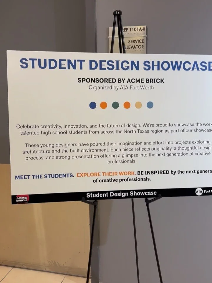 Our K-12 Outreach Committee featured our new Student Design Showcase last weekend for #SpringGalleryNight 🤗 The exhibit features work from high school students in architecture programs across North Texas. Big thanks to all the students who submitted