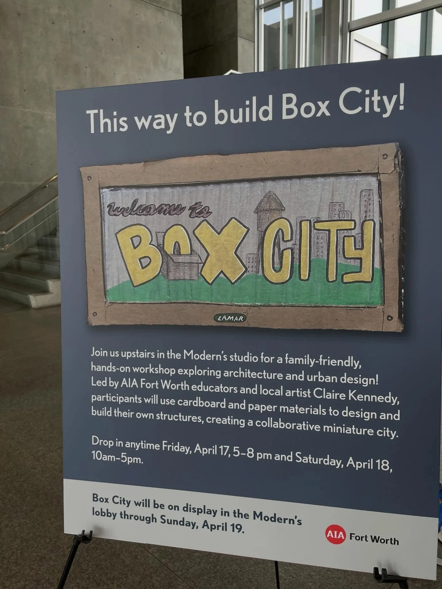 Day one of Box City is complete! Our young designers worked hard building our city which now includes an ice cream shop, a bowling alley and an airport. Join us for day two at @themodernfw Saturday 4/18 10am-5pm

#ArchitectureWeek #YoungArchitects #F