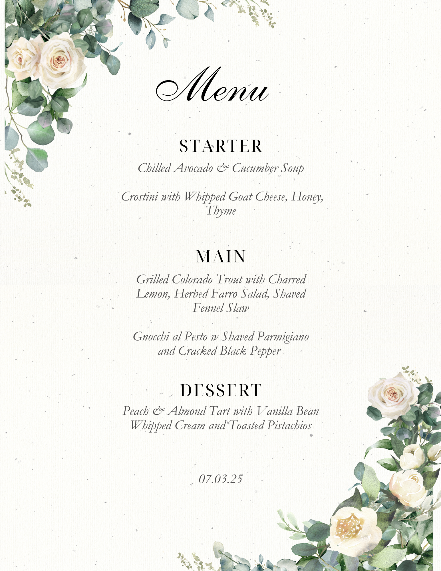 Green and Beige Elegant Rustic Floral Watercolor Wedding Menu.png