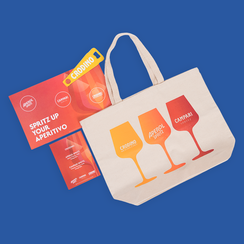 Spritz Printed Materials, Church Key, and Tote Bag for Campari Group