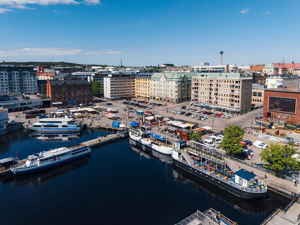 Dronekuva Laukontorilta. Alaranta Tampere