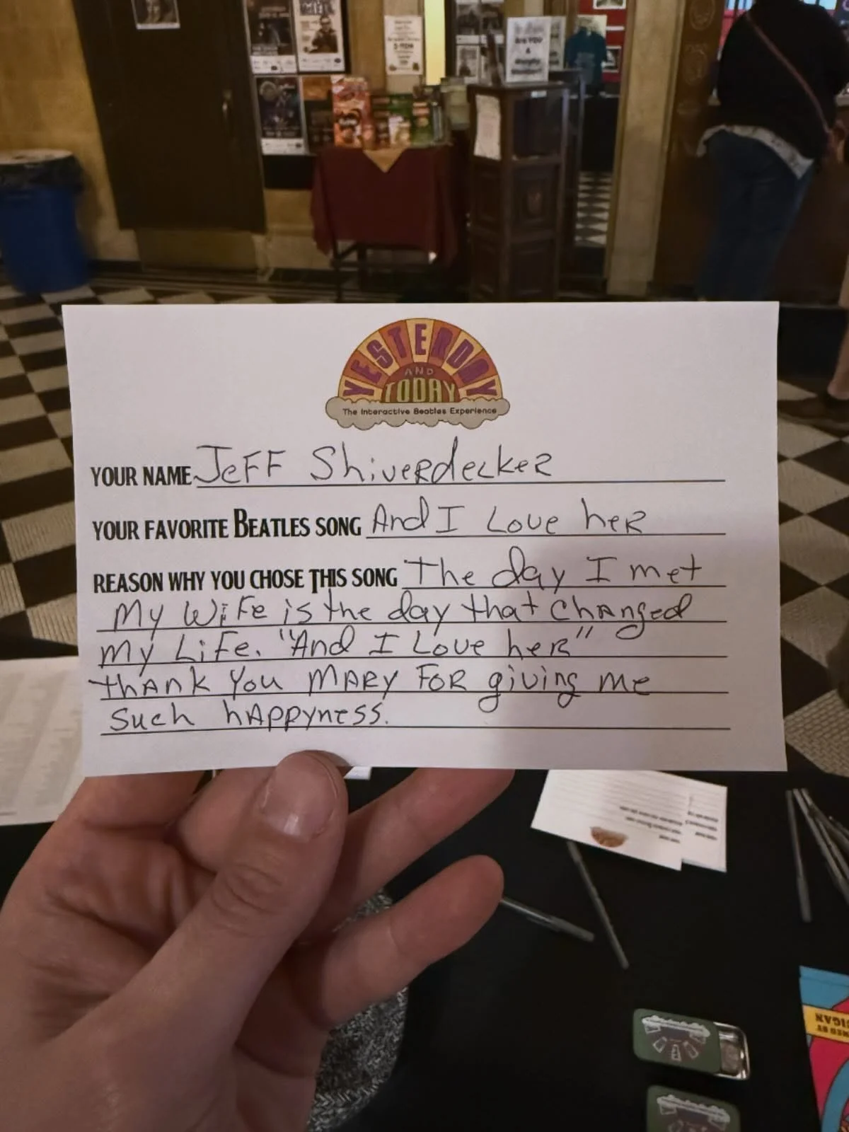 &ldquo;The day I met my wife is the day that changed my life. &ldquo;And I Love Her&rdquo;. Thank you Mary for giving me such happiness.&rdquo; - Jeff