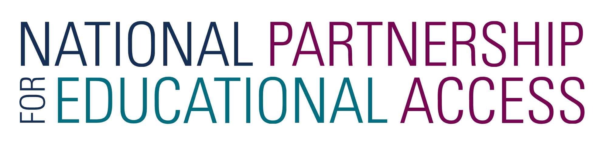 Text-based graphic displaying the words "National Partnership for Educational Access" in various colors and sizes.