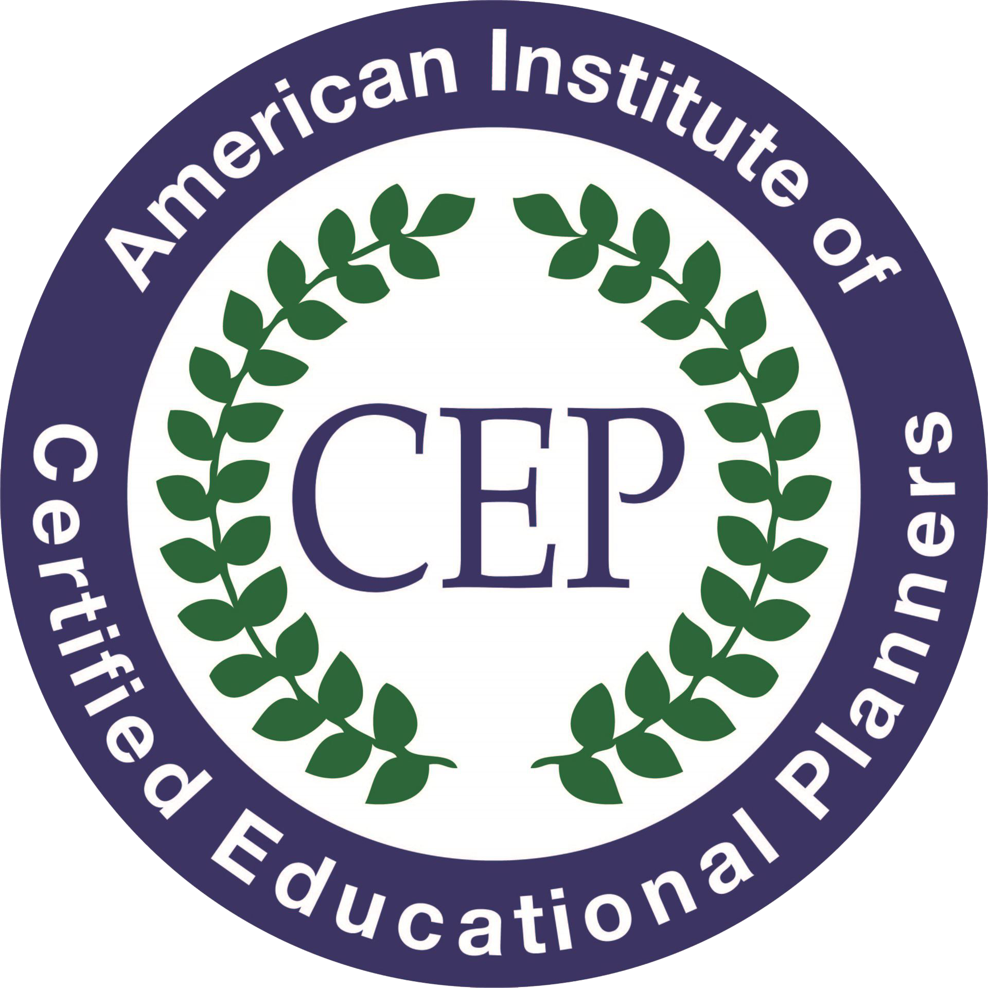 Official seal of the American Institute of Education featuring green laurel leaves in the center with the organization's name circling around.