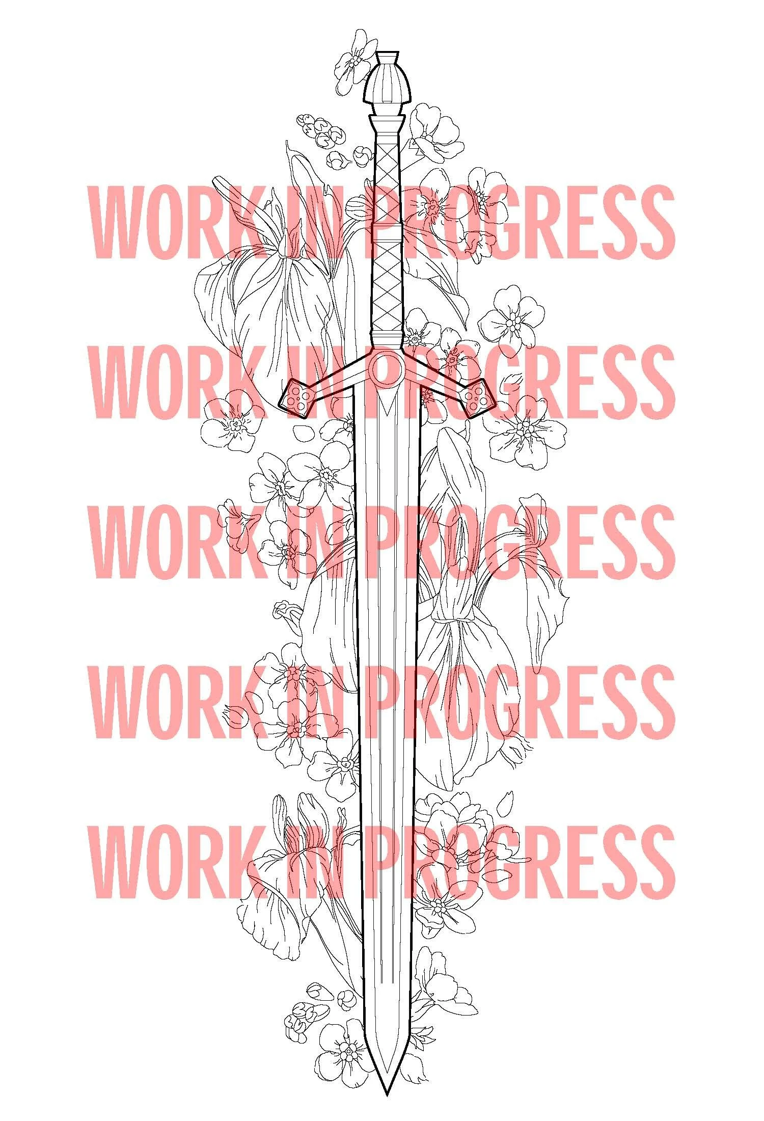 FFXIV TATTOO COMMISSION WIP - Fray's Sword w/ Florals
