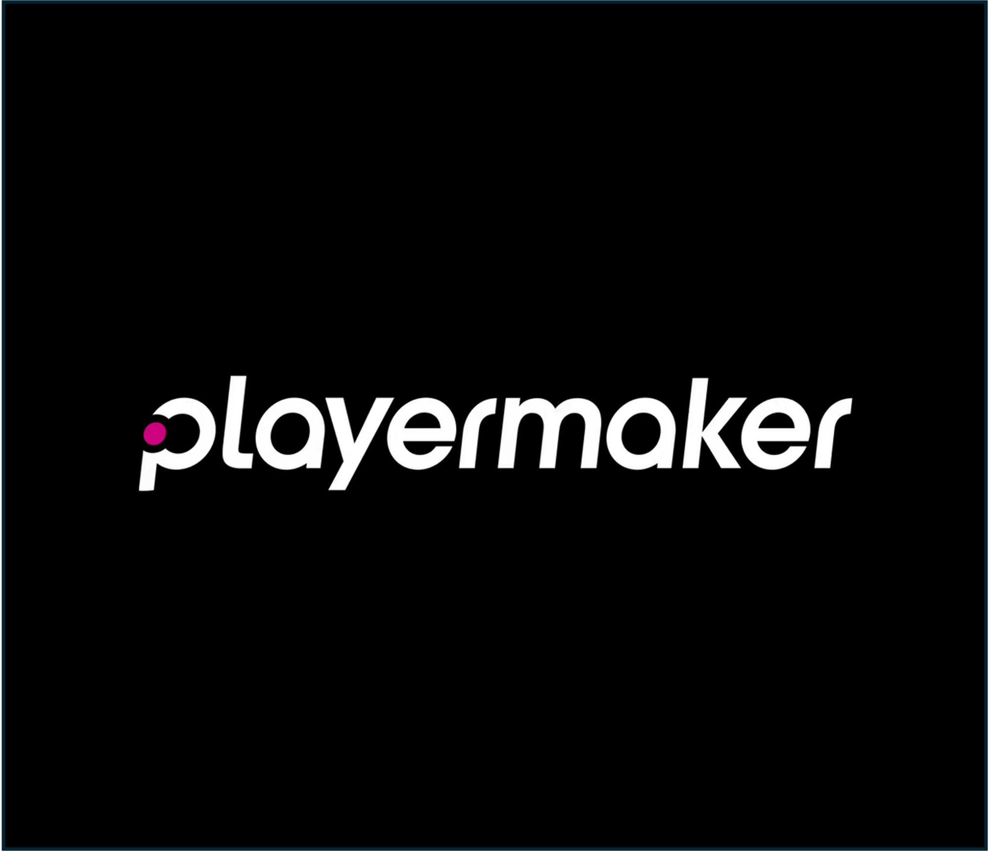 Logo of the word 'playermaker' with a pink dot on the letter 'p' on a black background.