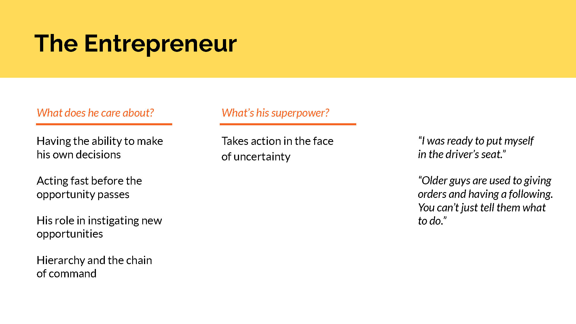 Overview of The Entrepreneur Persona