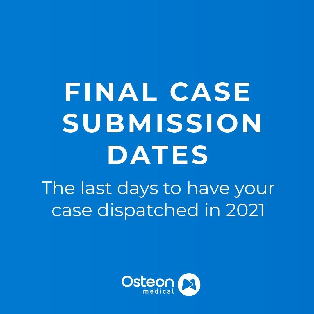 Osteon Medical will be closing on the 23rd of December this year, reopening on January 4th 2022. Please ensure you have submitted your orders with all relevant information via the Osteon ordering platform before the cutoff dates. Cases received after