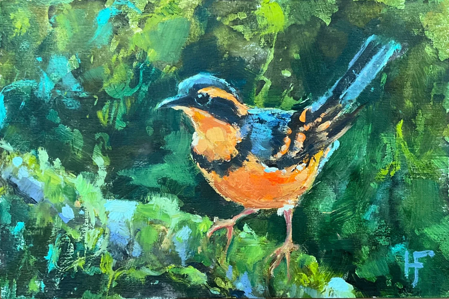 HILARY_FARMER_2026_Ink-Oil-Painting-Horizontal_VARIED_THRUSH_MOSSY_BRANCH.jpg