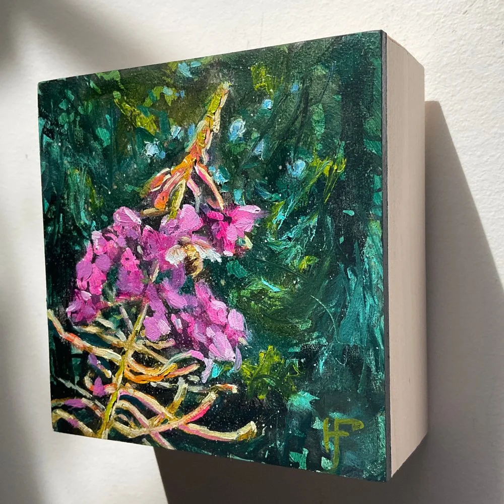 HILARY_FARMER_2026_Ink-Oil-Painting-Square_FOREST_FIREWEED_BEE-V2.jpg