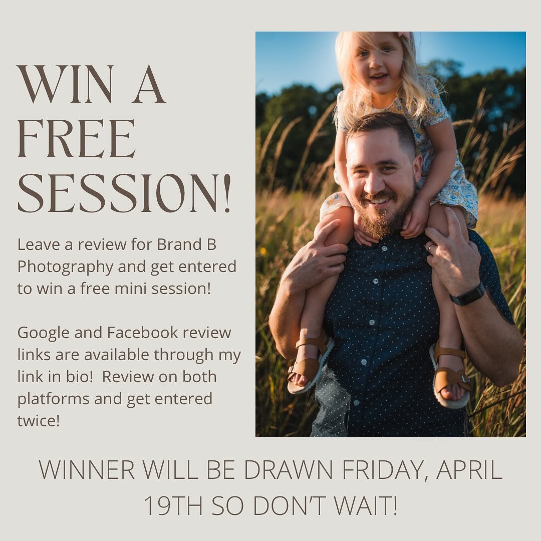WIN A FREE MINI SESSION AND GET $25 OFF! ✨

Hi friends, I&rsquo;m here to say thank you!  For your business, support, and kindness.  Here is how:

1.  Leave a Google or Facebook review and get entered to win a free mini session!  Review on both sites