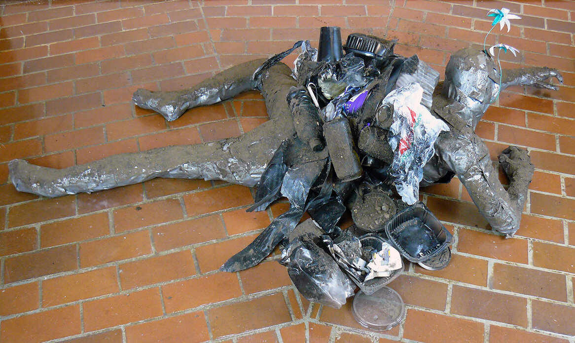 Plight of Industry II
duct tape, garbage, spray paint, and dirt,
15 x 76 x 100 inches,
2021