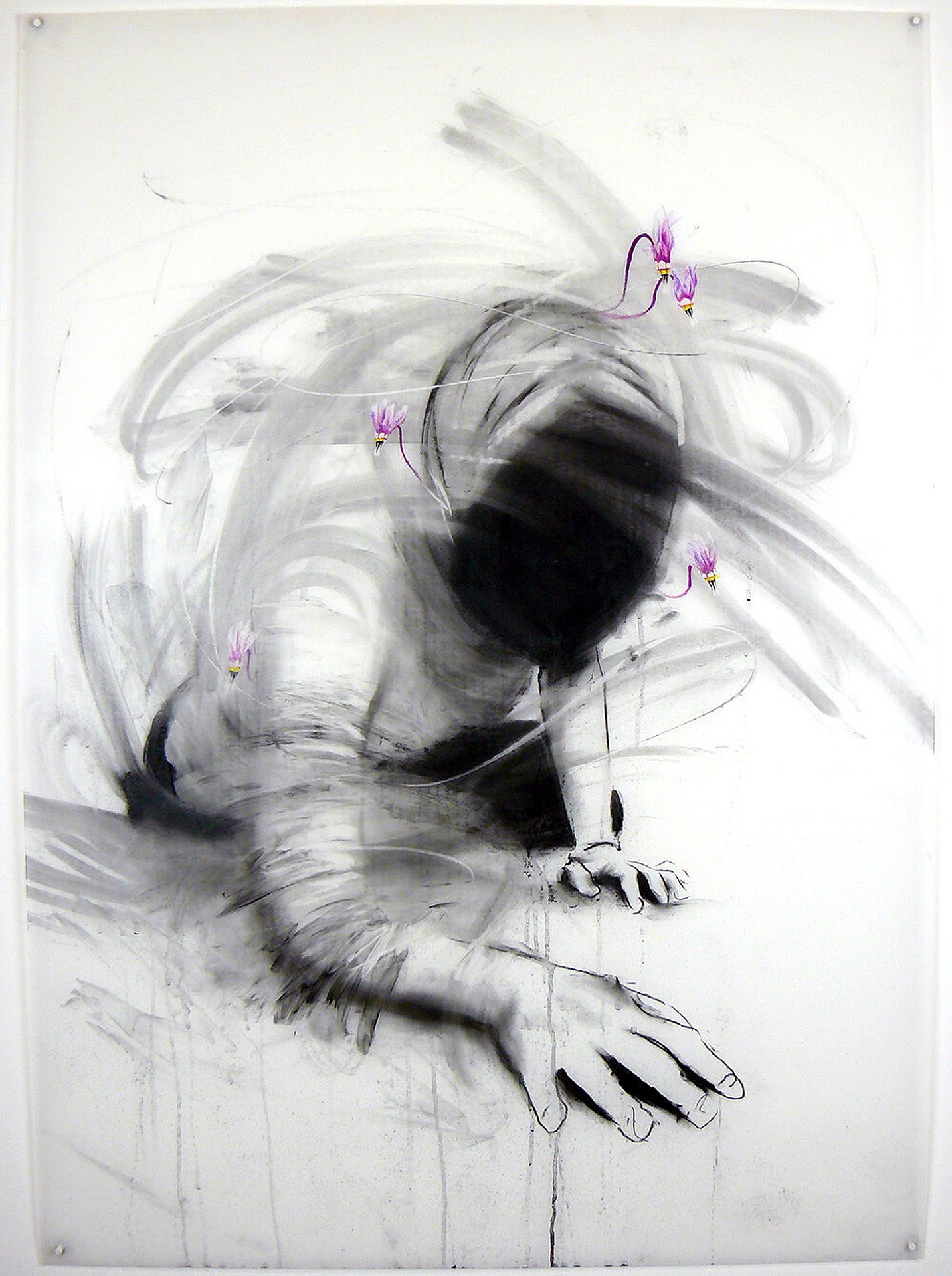 Frigid Shooting Star , charcoal, pastel pencil, and colored pencil on Mylar, 42 x 30 inches, 2021.