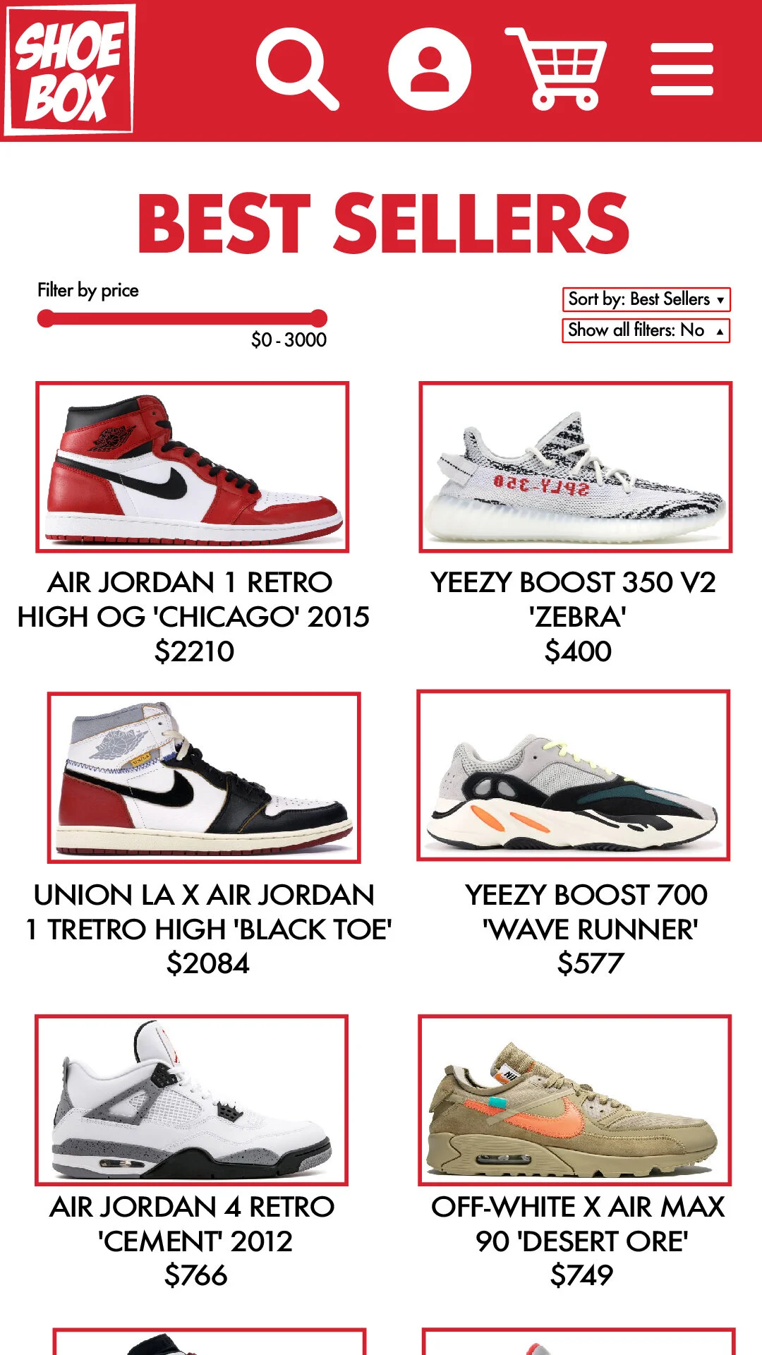 Best sellers page on mobile