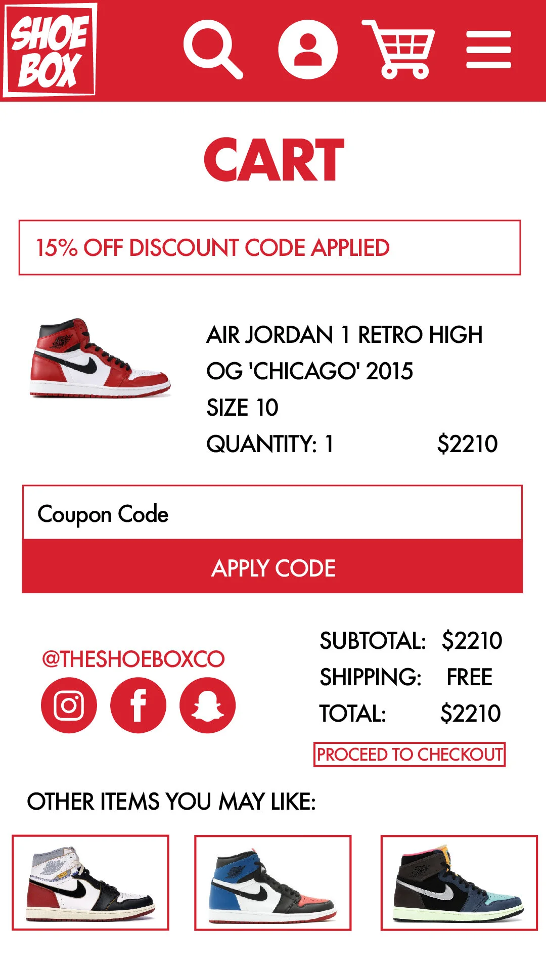 Cart page on mobile