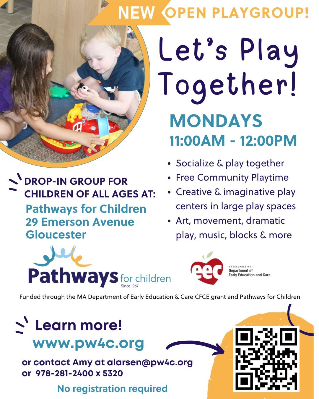 WE ARE ON BREAK!

The Let's Play Together Playgroup will be on break for the next two weeks. 

Join us when we return on MONDAY, JULY 14TH, at Pathways in Gloucester.