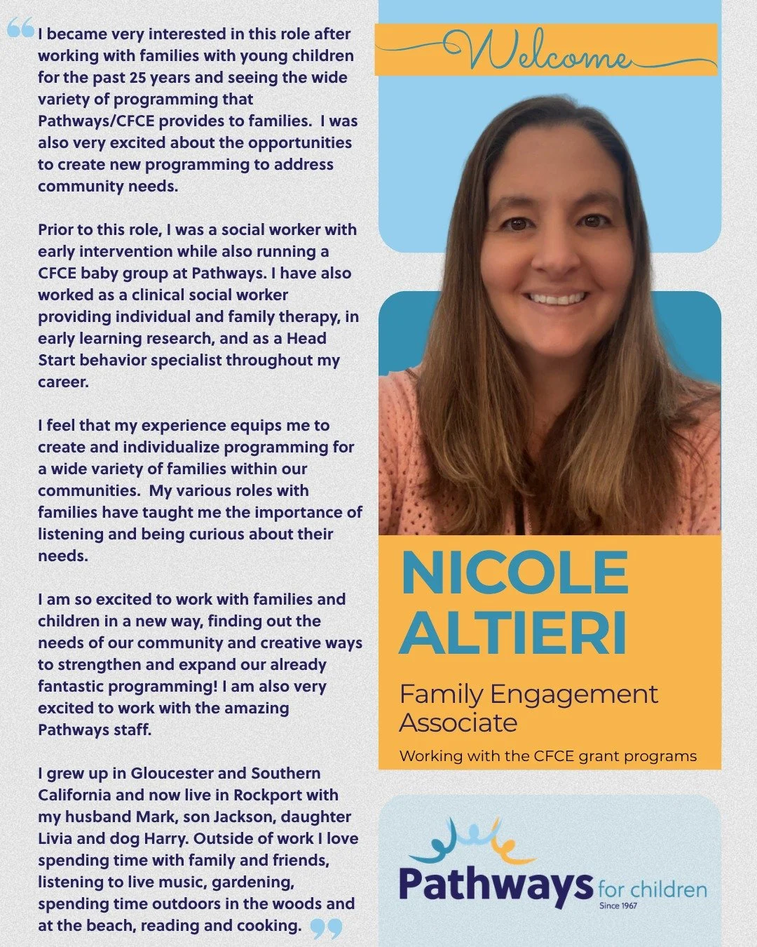 Have you met Nicole?

Working with Amy Larsen, Nicole helps bring joy and connection to our youngest learners at First Friends Playgroup (Wednesdays at 9:30 AM at Pathways Gloucester) and Babies, Books &amp; Bubbles (Tuesdays at 10:30 AM at the Sawye